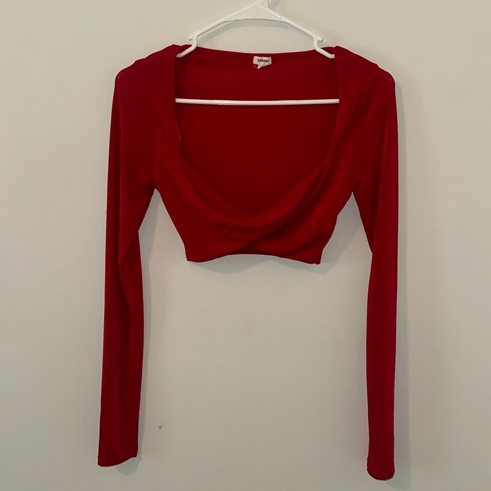 Garage long sleeve low neck cropped top
